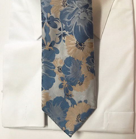 Blue and gold floral necktie set