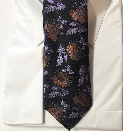 Black, Purple and gold floral necktie set