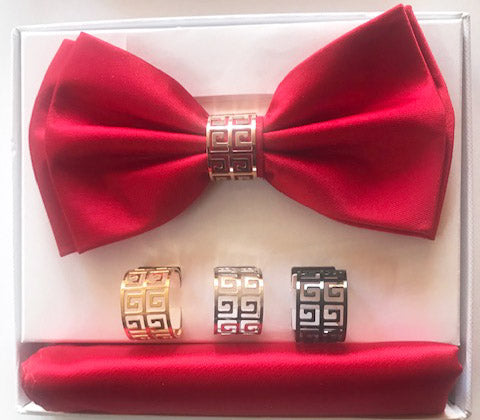 Solid Red Bow tie Set W/ Rings
