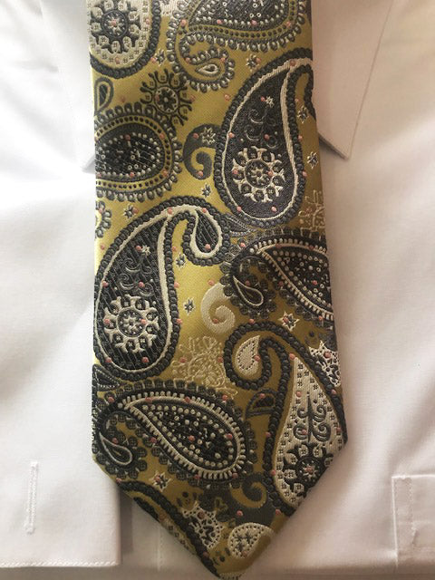 Gold and Gray Paisley Wide Knot Necktie Set