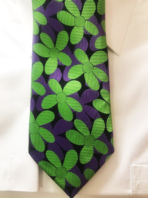 Green and Purple Floral Wide Knot Necktie set