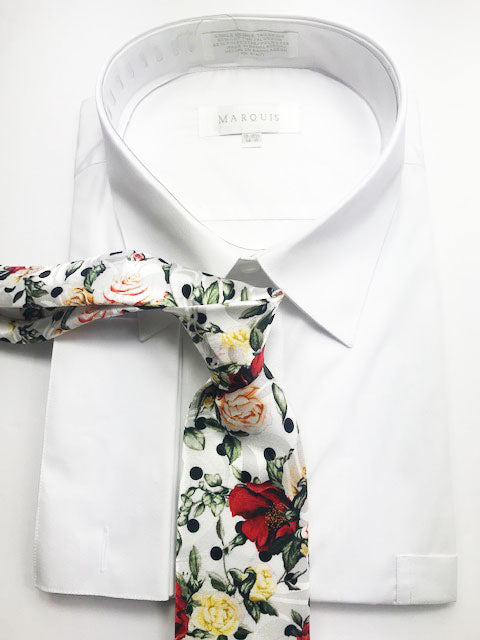 Flower Pattern Necktie set ( White)
