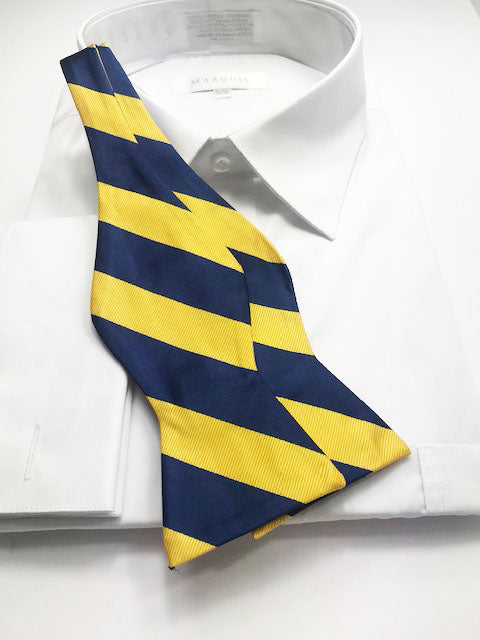 Blue Yellow gold stripe bow tie set