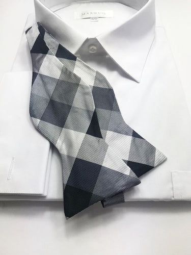 Black and silver pattern bow tie set