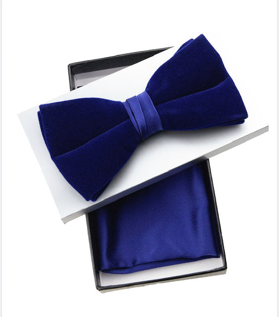 Royal Blue Velvet Bow tie set w/ matching hanky