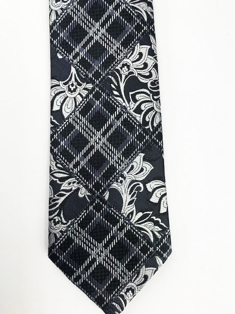 Black & Silver floral pattern Designer Necktie Set