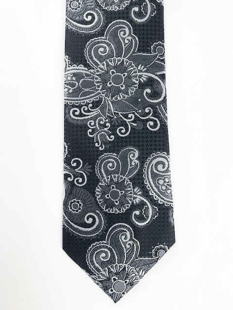 Black & Silver Paisley Designer necktie Set 02