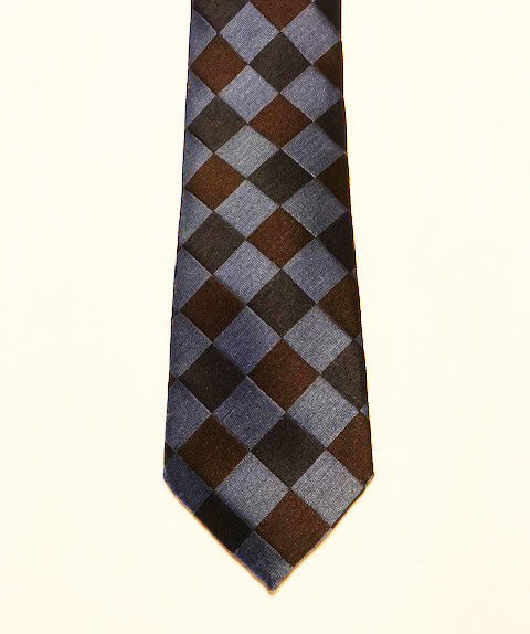 Blue / Brown Diamond pattern designer necktie set