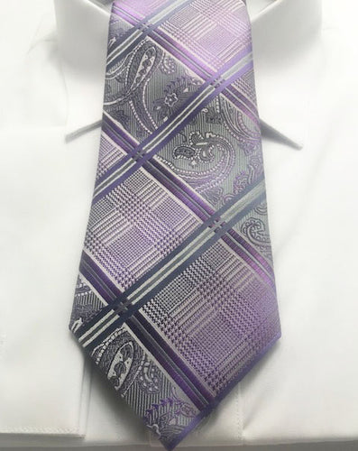 Purple Paisley and Grey designer necktie set