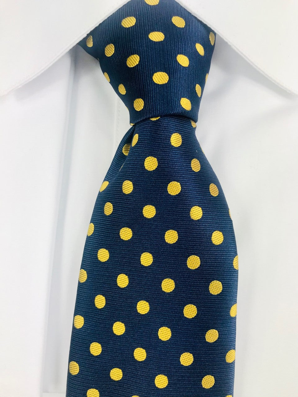 Blue necktie with gold polka dots set
