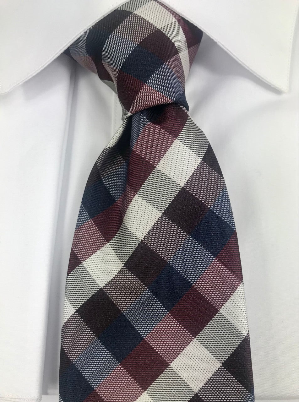 Maroon silver and blue pattern necktie set