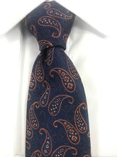 Navy and orange paisley pattern necktie set