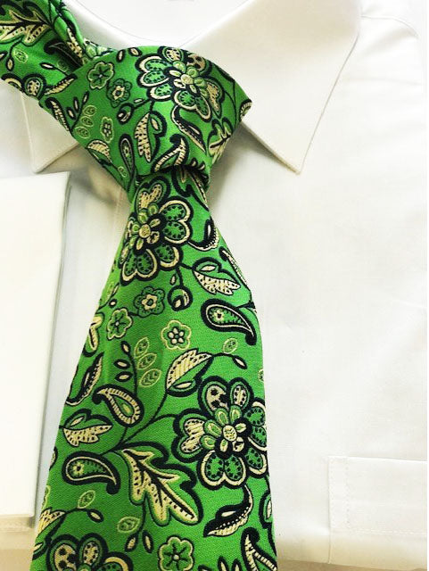 Green Floral Designer Necktie Set #4