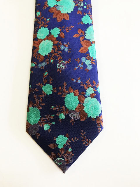 Blue, Teal and Brown Floral Necktie Set