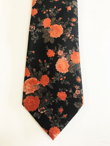 Orange and Black Floral Necktie Set