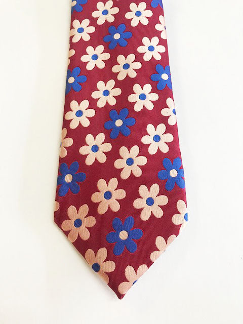 Red and Blue Floral Daisy Designer Necktie Set