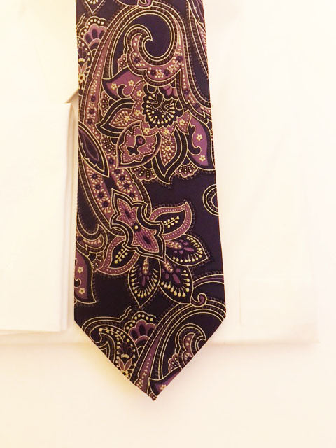 Purple and gold floral designer necktie set