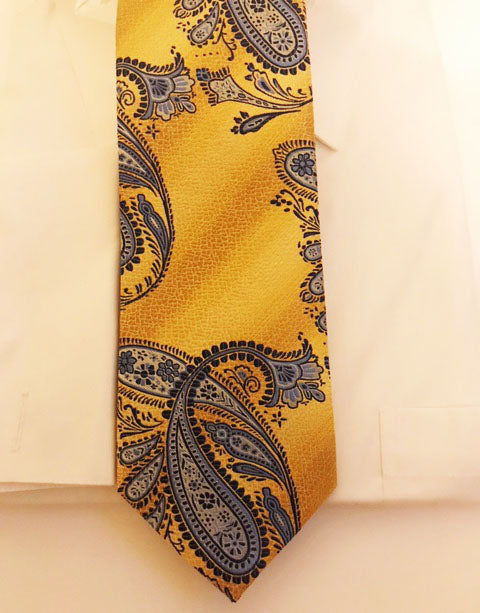 Yellow/gold and blue paisley necktie set