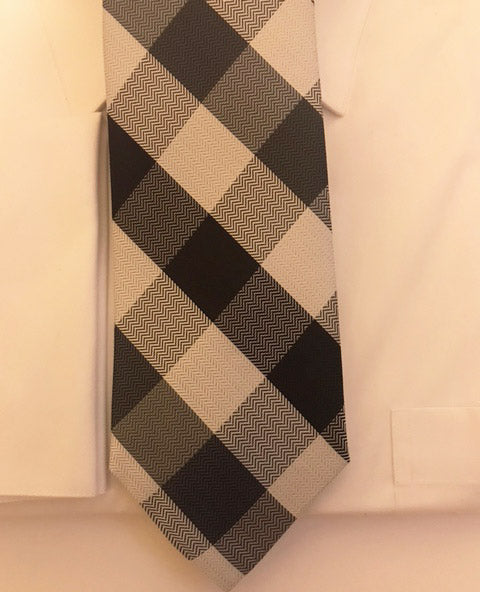 Black and gray check designer necktie set