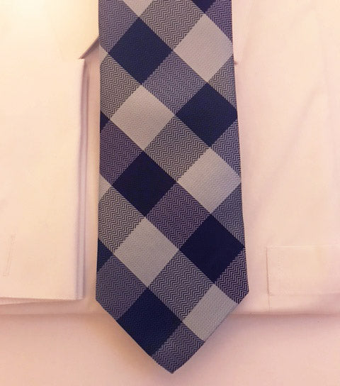Blue check designer necktie set